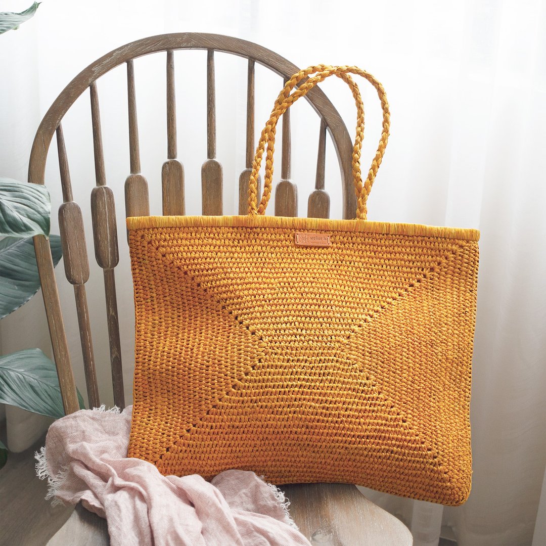 拉菲草手提袋_愉悦番红花色 / Raffia tote bag / sac en raphia - 手提包/手提袋 - 植物．花 