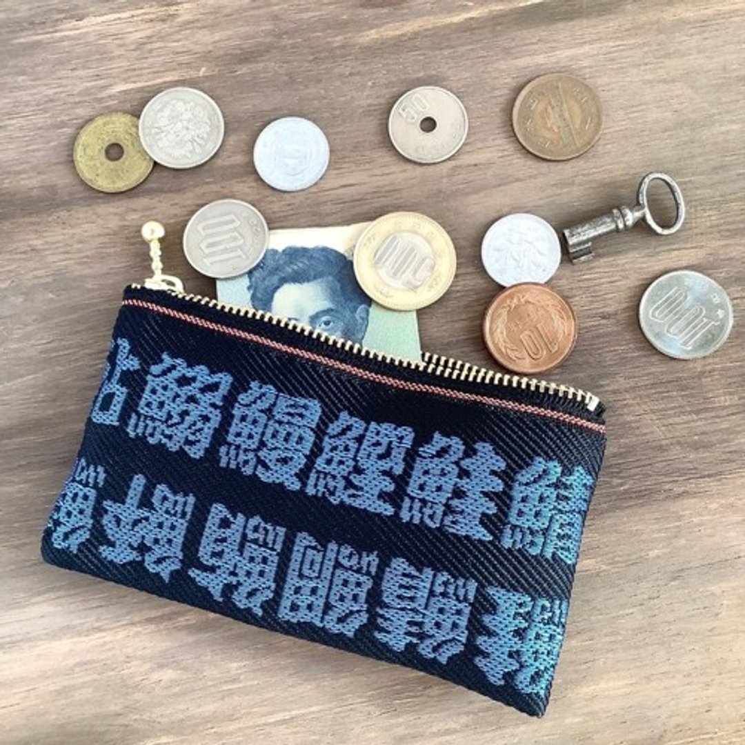 【鱼汉字】榻榻米边饰 扁平迷你收纳包 卡片夹 零钱包 蓝色 日式 风格 钓鱼 - 化妆包/杂物包 - 其他材质 蓝色