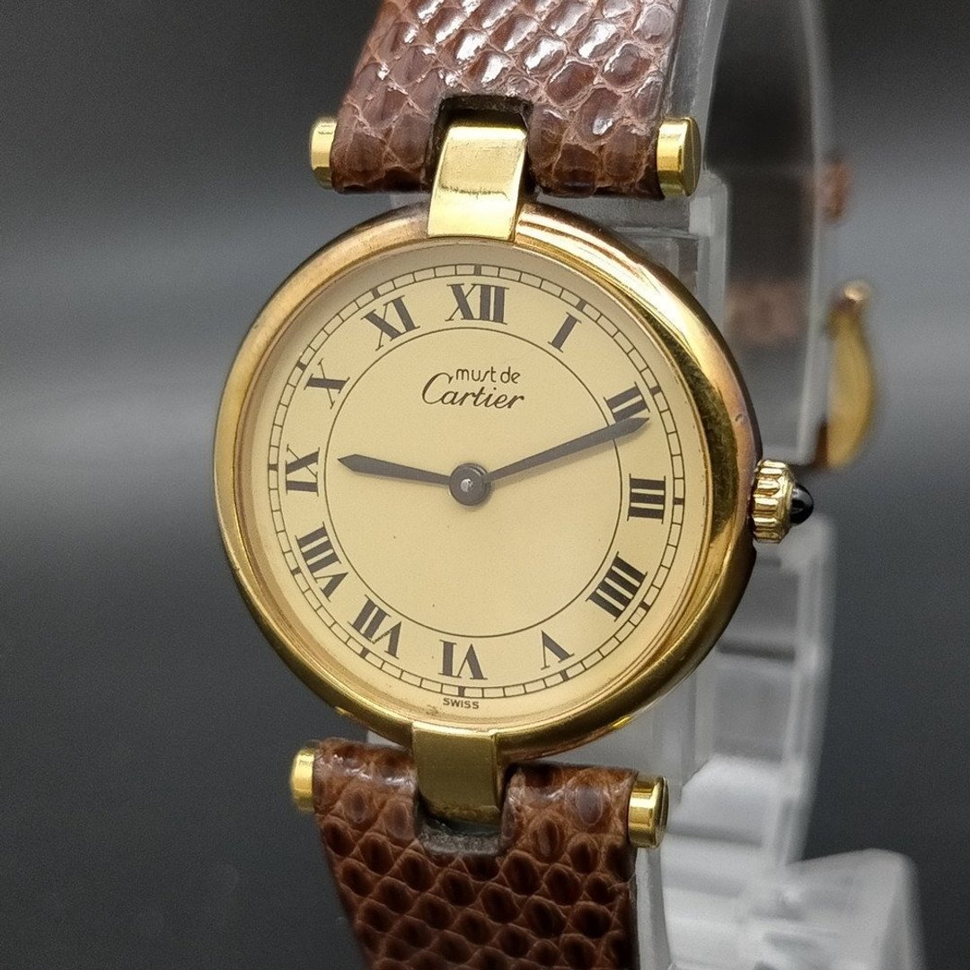 已留勿拍1—中古二手Cartier Vendome咖啡色金圈皮革带手腕女装表 - 女表 - 其他金属 咖啡色