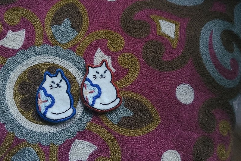 【胖胖福猫】  胸针 - 胸针 - 绣线 