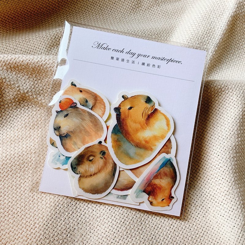 可爱的卡皮巴拉水豚君 水彩风格贴纸10张 - 贴纸 - 纸 