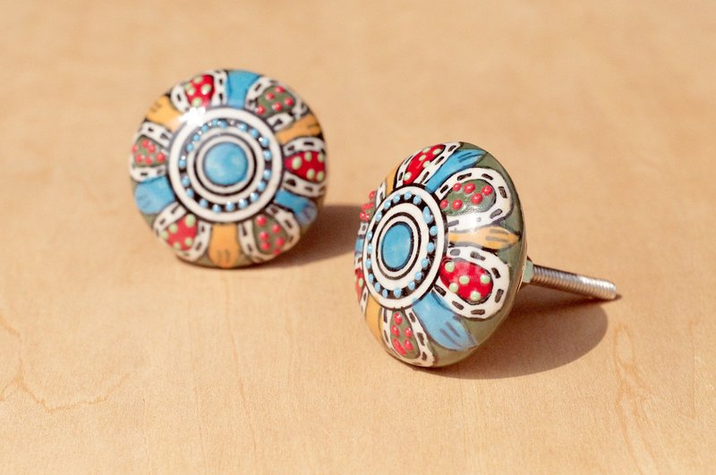 复古手绘陶瓷手把 / 陶瓷门把 / 陶瓷窗户门把 - 民族风立体雕花 - 花瓶/陶器 - 陶 多色