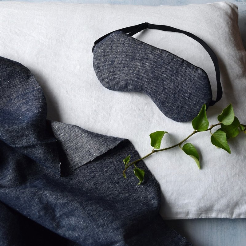 日本眼罩   Linen Denim | 有附收纳袋|可调整长度 - 眼罩 - 棉．麻 蓝色