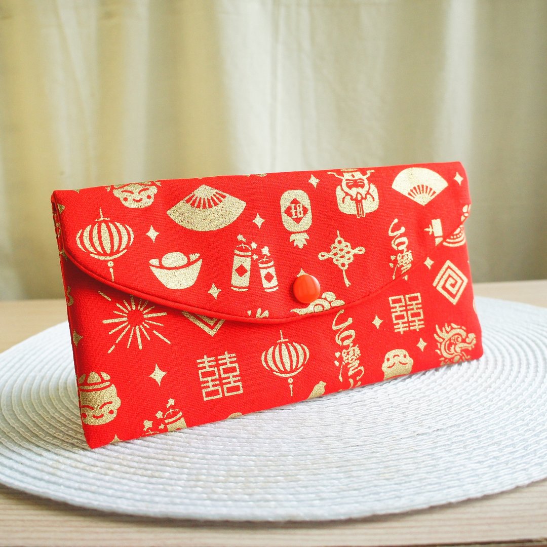 Lovely烫金【财神元宝招财存折套、红】现金收纳袋、红包袋 - 红包/春联 - 棉 红色
