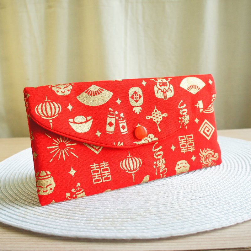 Lovely烫金【财神元宝招财存折套、红】现金收纳袋、红包袋 - 红包/春联 - 棉．麻 红色