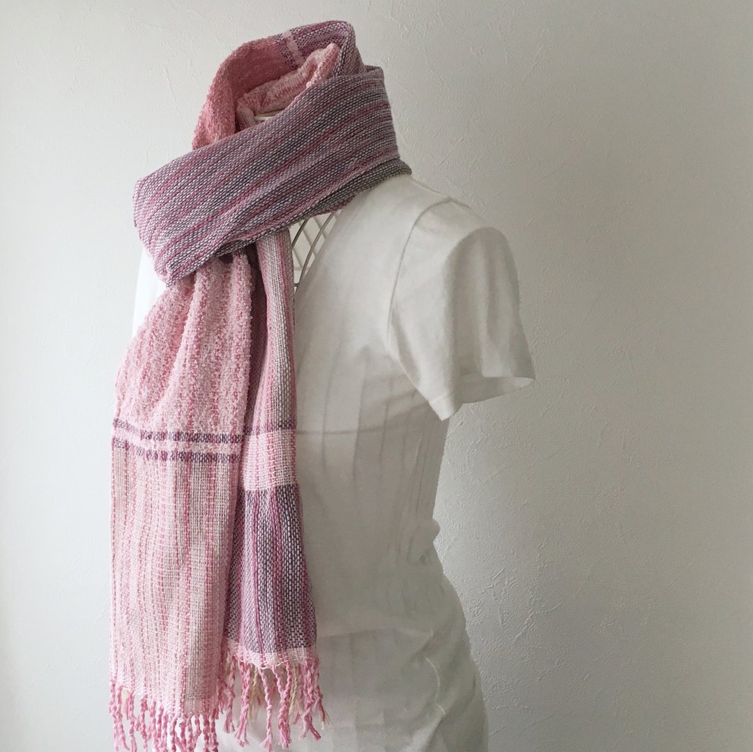 [Cotton & Linen: All season] unisex: hand-woven stall "Beige & Pink" - 丝巾 - 棉 粉红色