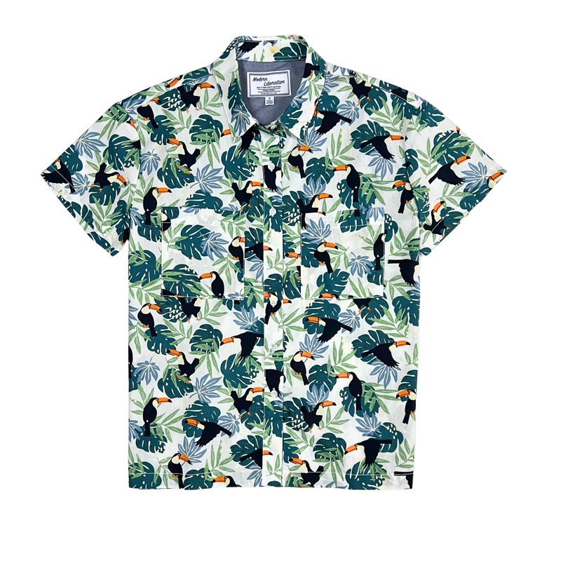 Women's Bird Print Shirt 女装大嘴鸟衬衫 - 白色 - 女装衬衫 - 棉．麻 白色