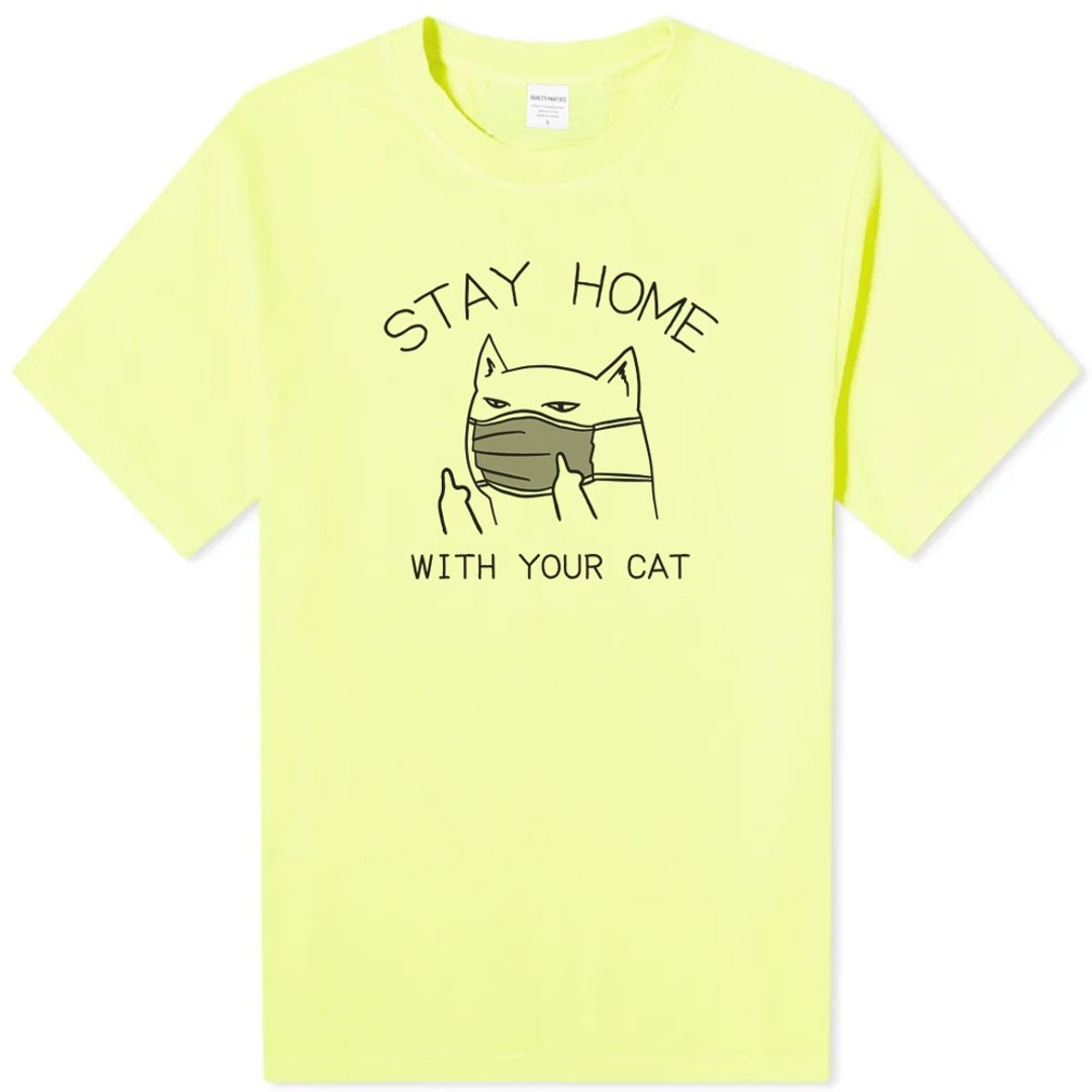 STAY HOME WITH YOUR CAT 中性短袖T恤 萤光绿 跟你的猫咪待在家 - 女装 T 恤 - 棉 绿色