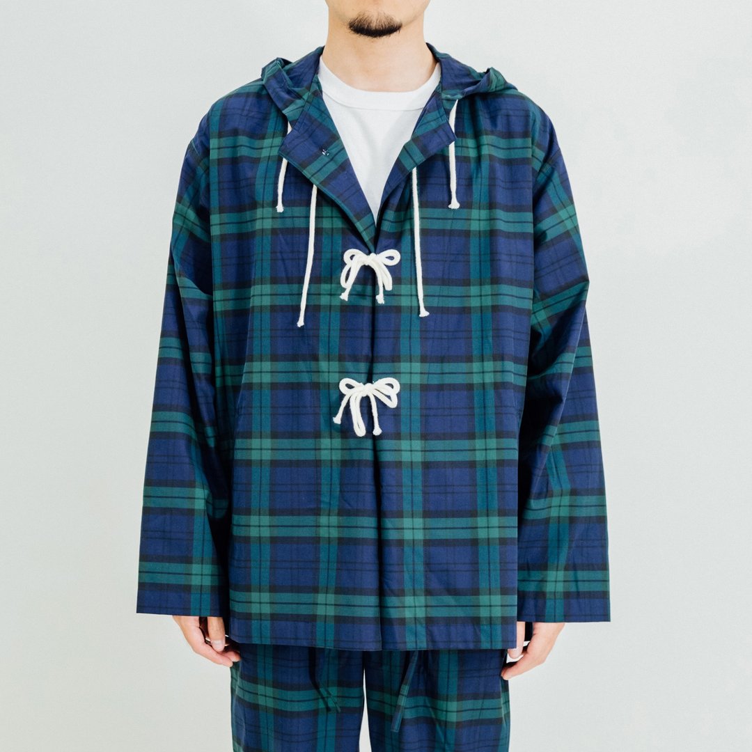 Literaria Automotive－绑绳格纹罩衫 Tie-up Hooded Smock - 男装外套 - 棉 