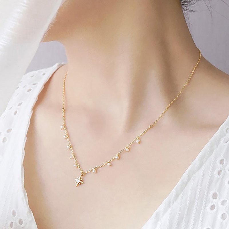 爱情 x 淡水珍珠 锆石 黄铜镀金 18K金 【轻轻告白。指引】项链 - 项链 - 宝石 