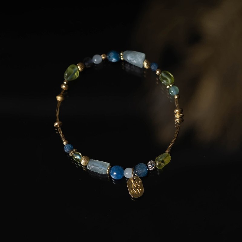 蓝鼠尾花园 // C1278蓝晶海蓝宝黄铜手链 - 手链/手环 - 宝石 