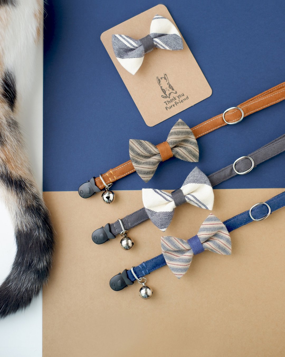 My boy - Breakaway cat collar with Removable bow-tie - 项圈/牵绳 - 棉．麻 多色