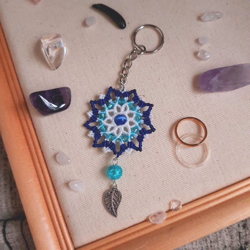 C041-手工编织曼陀罗吊饰 - 钥匙链/钥匙包 - 尼龙 蓝色