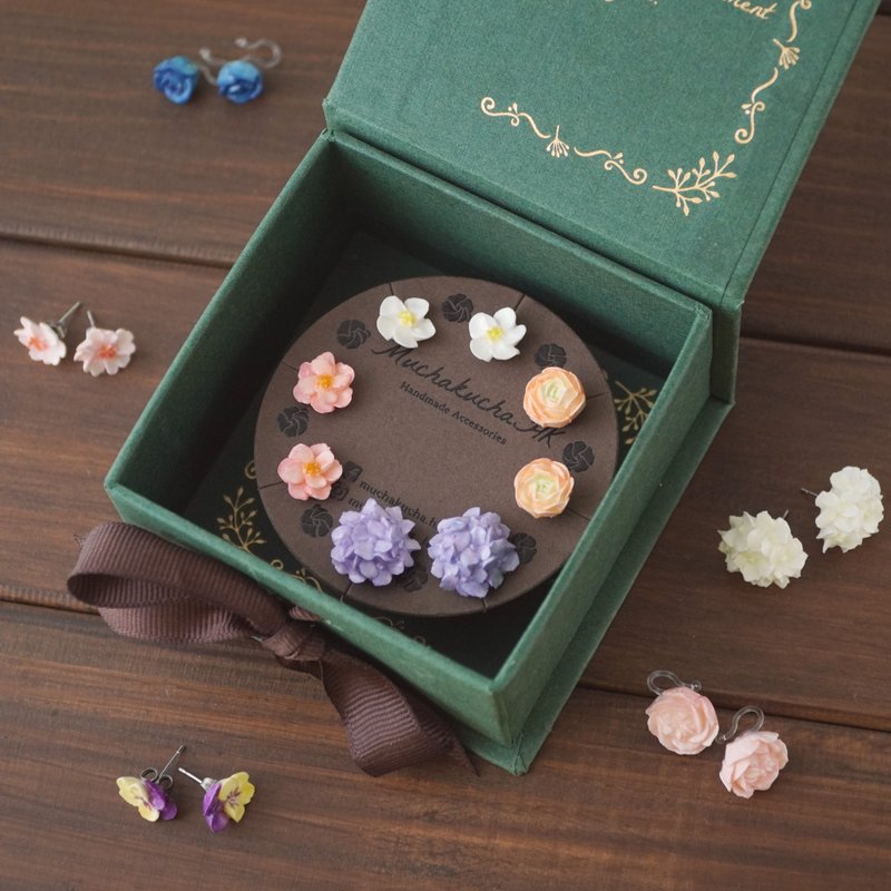 88折福袋 4x奶油黏土挤花耳环/耳夹 定制化礼物 - 耳环/耳夹 - 粘土 多色