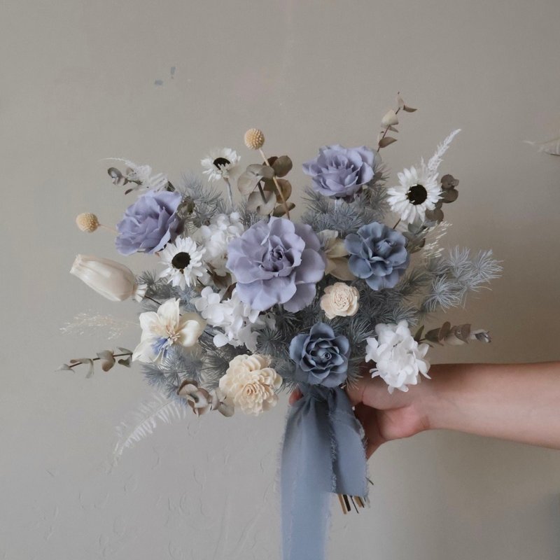 蓝灰色系永生花捧花 拍照捧花 新娘捧花 登记捧花 - 干燥花/捧花 - 植物．花 多色