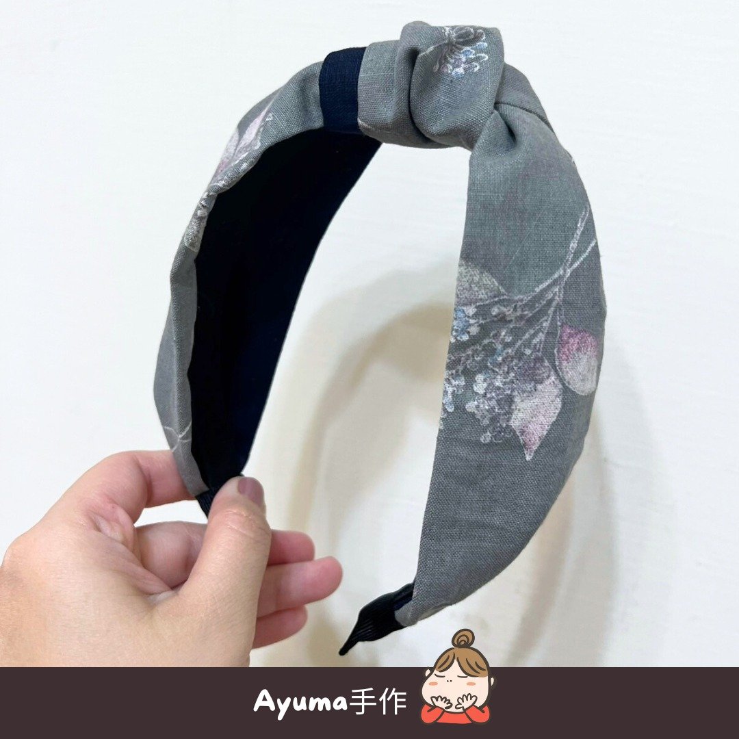 古典日本淡彩典雅花艺 厚棉麻 高弹力 扭结发箍 少量制作 手作发 - 发带/发箍 - 棉 