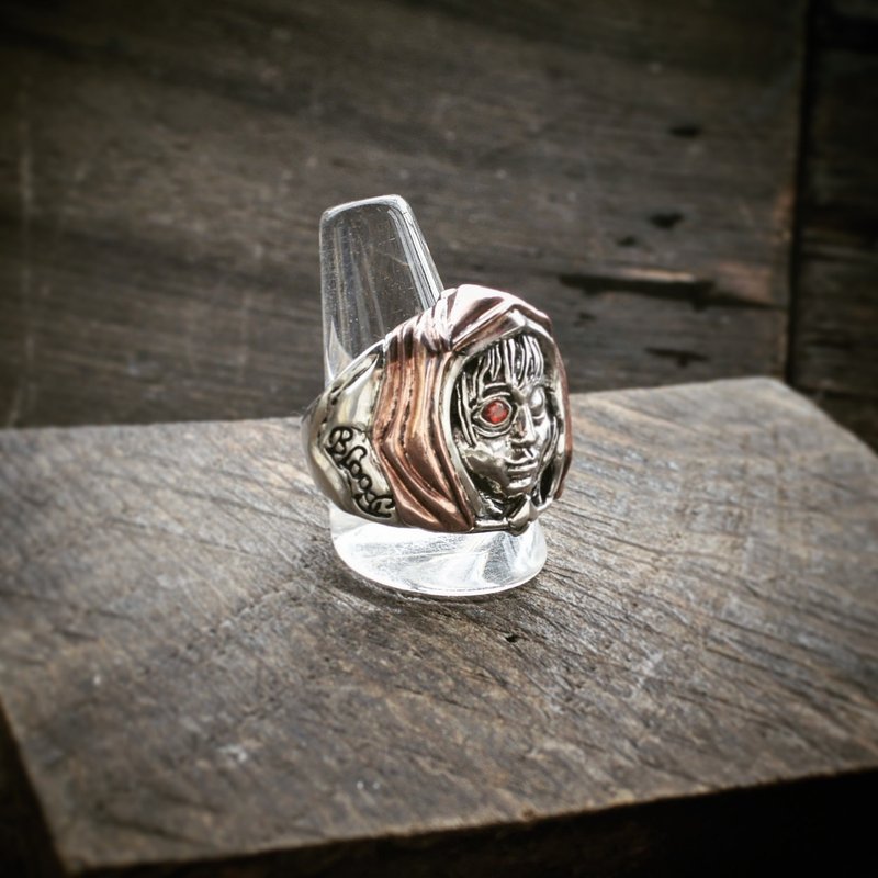 血腥小红帽 宝石镶嵌 925银戒 bloody Red hood silver ring - 戒指 - 纯银 银色