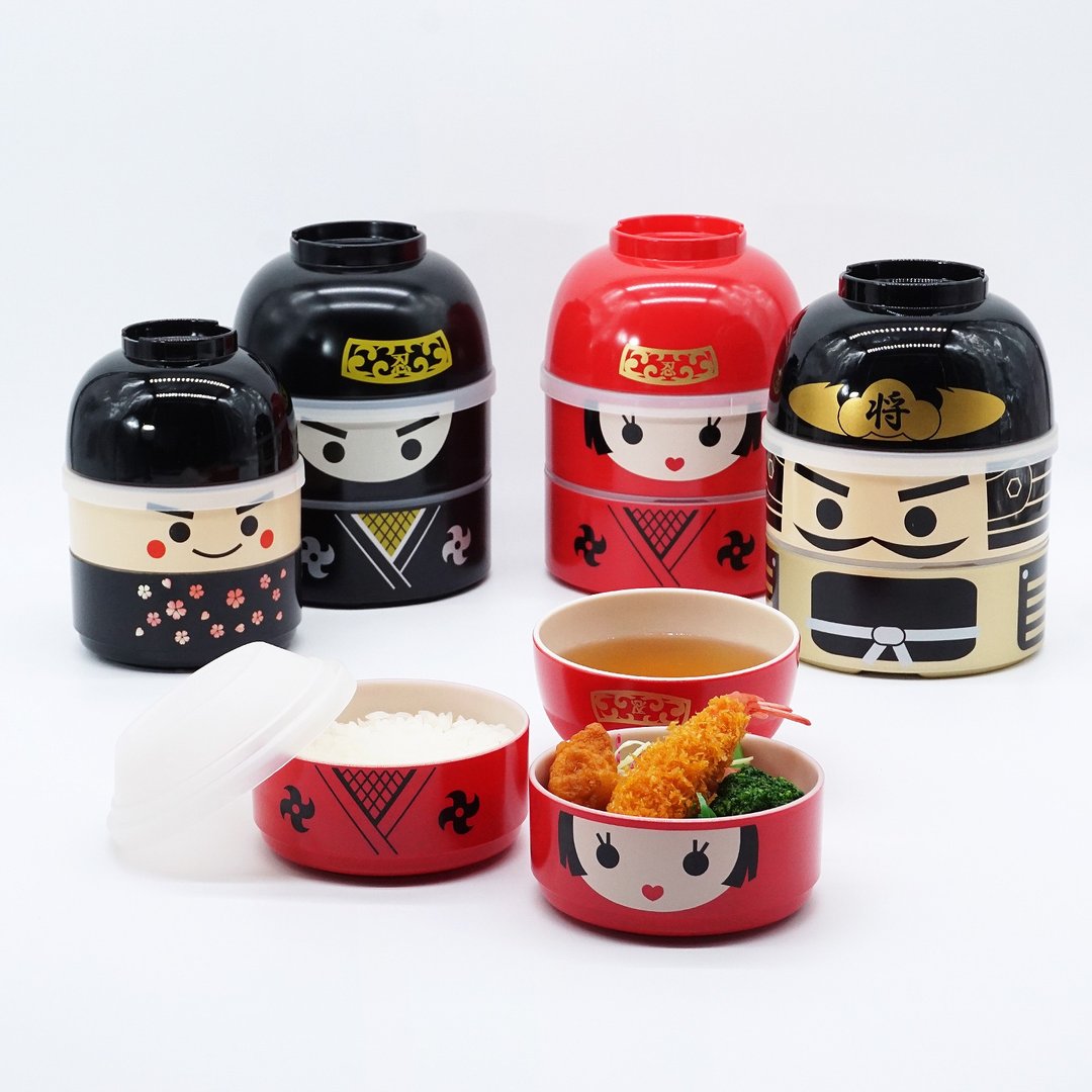 木偶人偶 2 层便当盒 便当盒 饭碗 双层 午餐盒 味噌汤 配菜 日本 - 便当盒/饭盒 - 塑料 多色