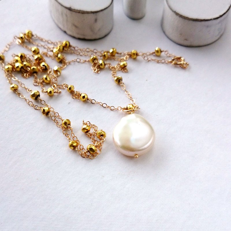 14kgf * gold Pyrite station long necklace + TOP - 长链 - 宝石 金色