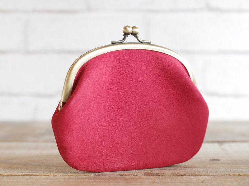 微大尺寸 口金 绒面皮革 红色 - 皮夹/钱包 - 真皮 红色