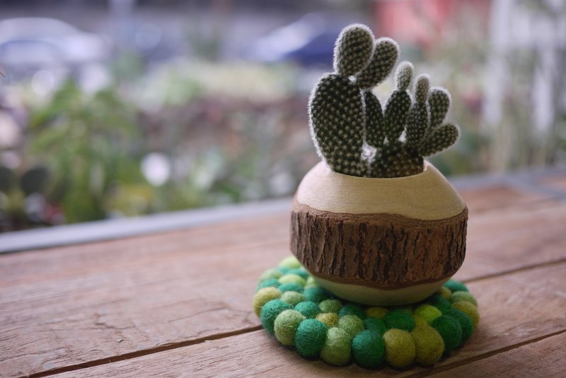 绿叶球球羊毛毡杯垫 - 杯垫 - 羊毛 