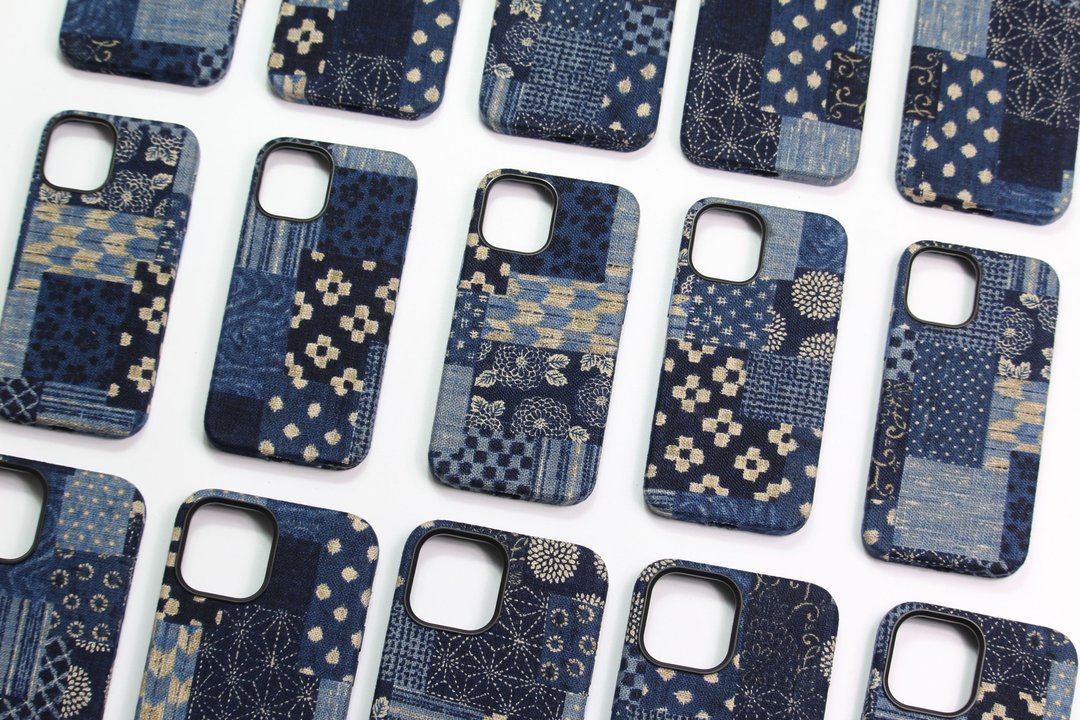 EPUL手工制作日系古复布艺苹果iphone14 13 12pro max手机保护壳 - 手机壳/手机套 - 棉 蓝色