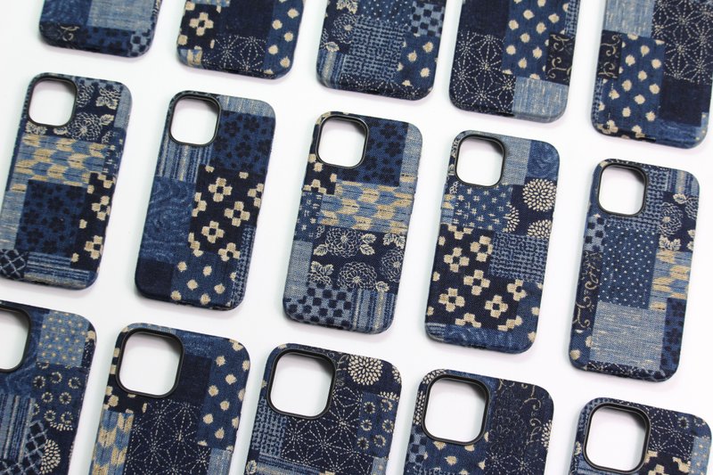EPUL手工制作日系古复布艺苹果iphone14 13 12pro max手机保护壳 - 手机壳/手机套 - 棉．麻 蓝色