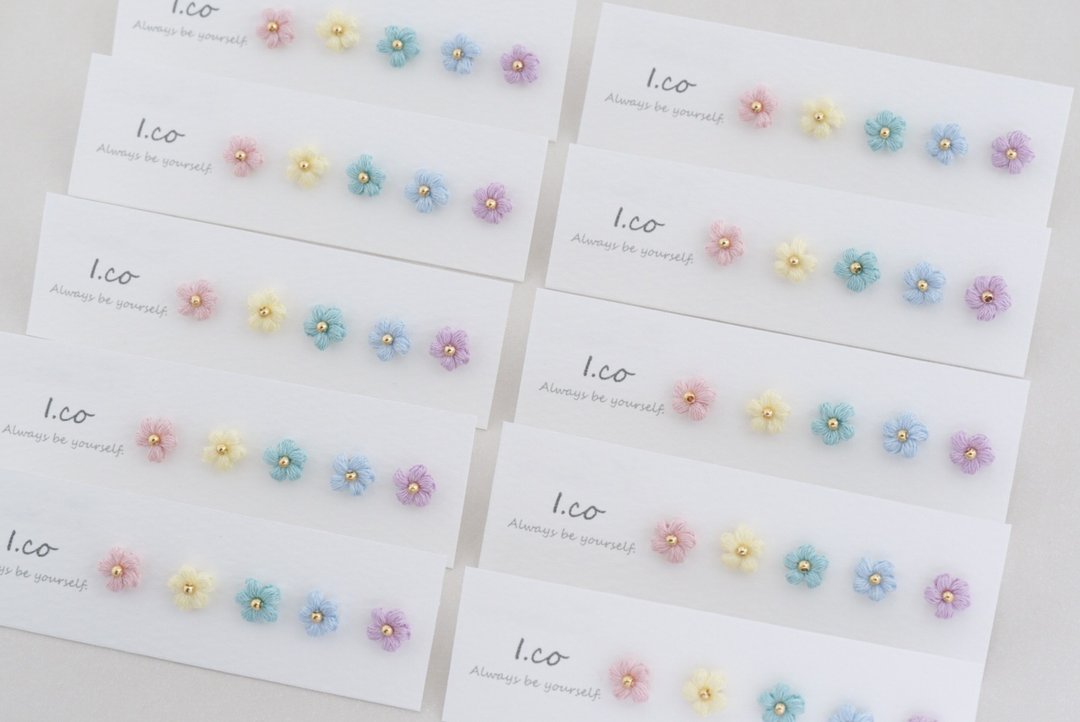 Embroidery thread crochet earrings - 耳环/耳夹 - 绣线 粉红色