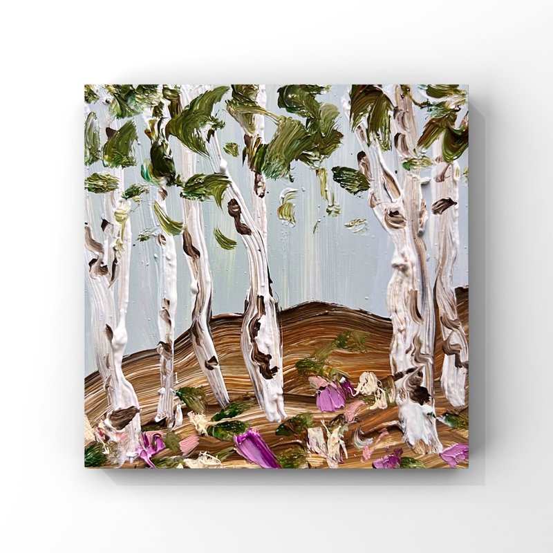 白桦树与野花迷你原创油画抽象风景艺术 - 海报/装饰画/版画 - 其他材质 多色