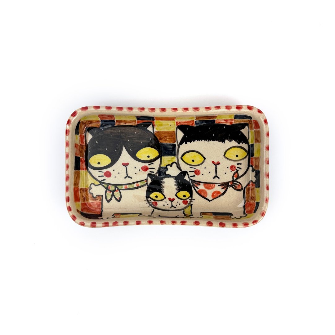 Nice Little Clay 长方盘 可爱猫 0302L-59 - 盘子/餐盘/盘架 - 陶 白色