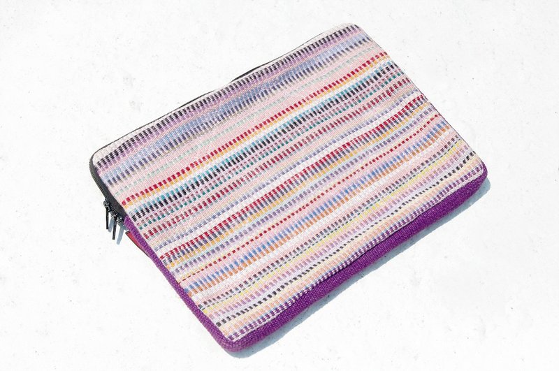 情人节礼物 限量一件 手工拼接笔电包 / 民族风小包 / macbook笔电包 / 手工织布笔电包 / 平板电脑套 - 阳光感彩红条纹织布(13寸) - 平板/电脑保护壳 - 棉．麻 多色