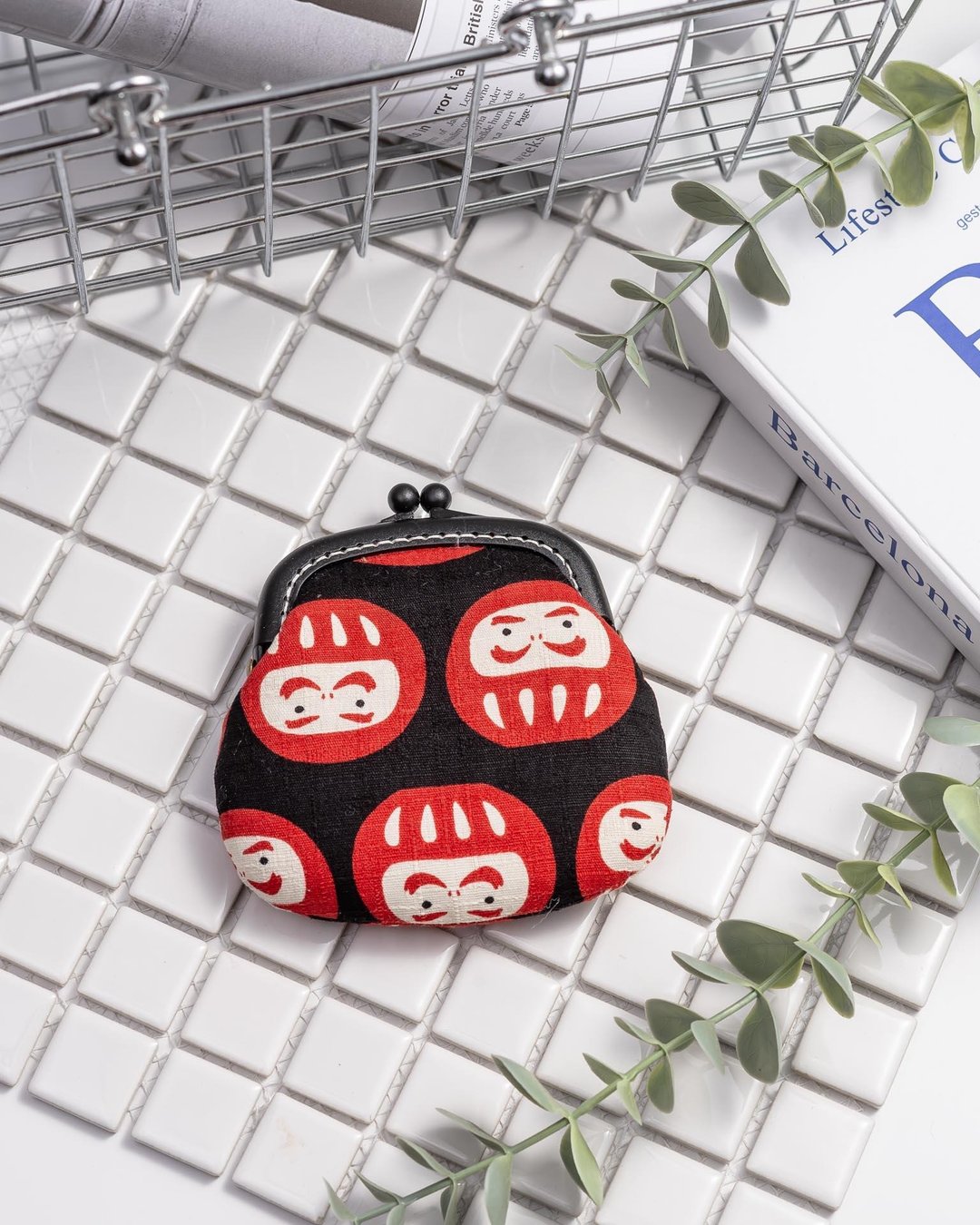 【不倒翁福神】零钱包#小口金包#可爱#日系#收纳 - 零钱包 - 棉．麻 黑色