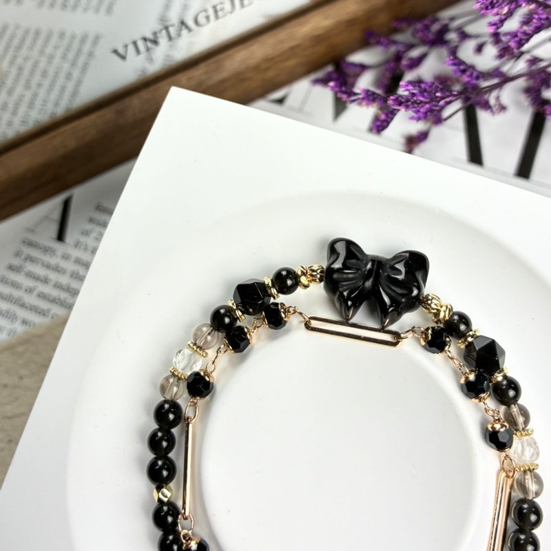 原创设计 暗夜星辰 天然水晶手链 黑曜石 白水晶 能量手链 净化 - 手链/手环 - 水晶 黑色