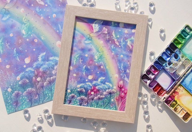 【等待彩虹】水彩艺术印花蓝室内圣诞礼物时尚生活多彩 - 海报/装饰画/版画 - 纸 蓝色