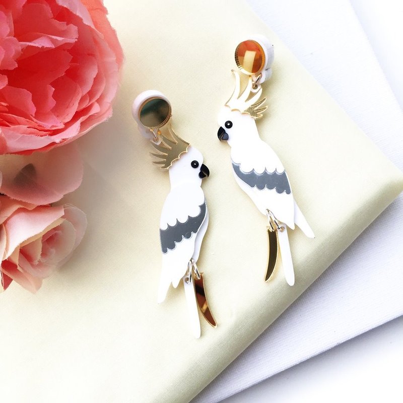 小葵花鹦鹉耳环 - 耳环/耳夹 - 压克力 白色