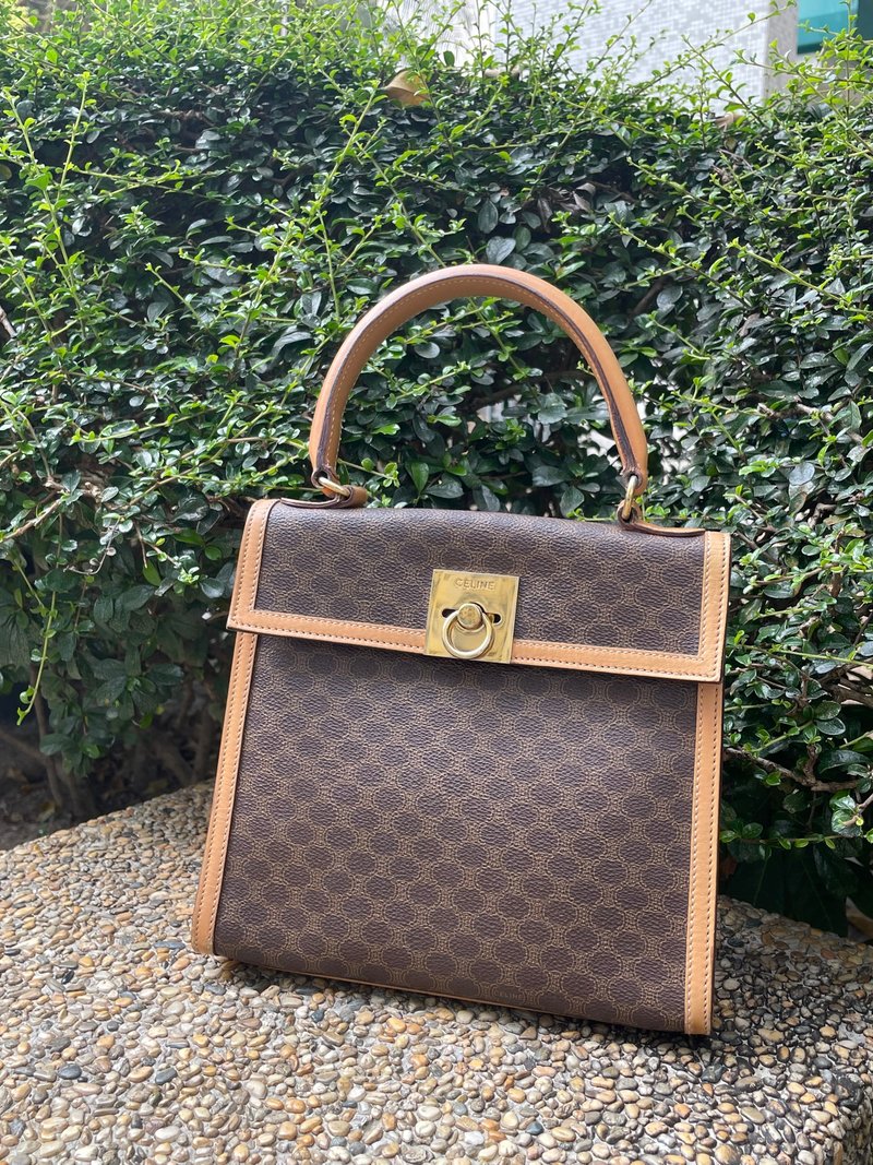 Celine中古棕花小号凯莉包 Celine Vintage Macadam Small Kelly - 侧背包/斜挎包 - 真皮 咖啡色