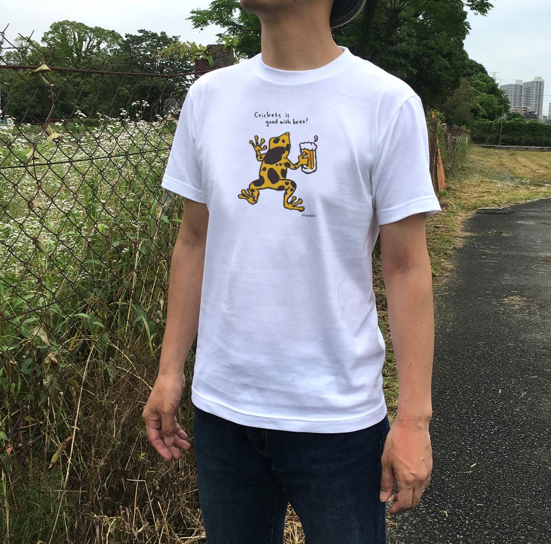 Frog T-shirt Poison dart frog beer yellow Unisex - 女装 T 恤 - 棉 白色