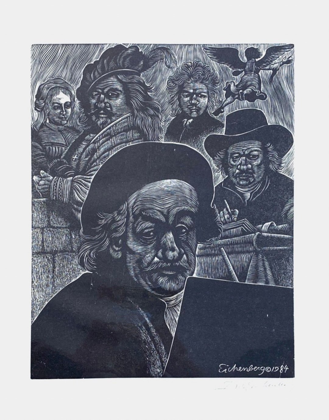 艺术家Fritz Eichenberg - 十一名人致敬版画系列 - 林布兰 - 海报/装饰画/版画 - 纸 白色