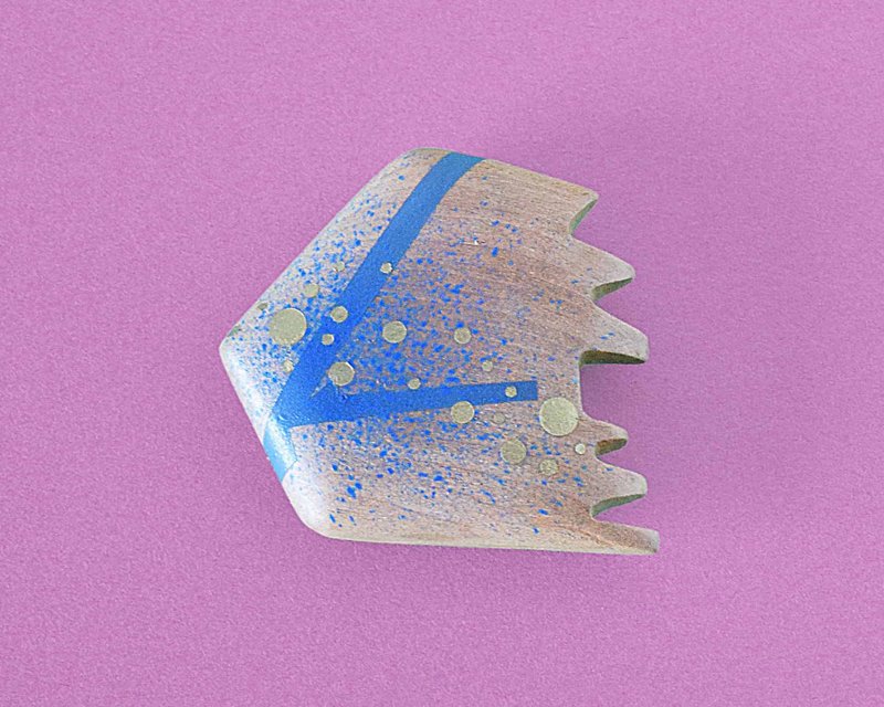 Small  Abstract Hand Painted Wood Pocket Mirror (blue and gold) oyogu - 彩妆刷具/镜子/梳子 - 木头 蓝色