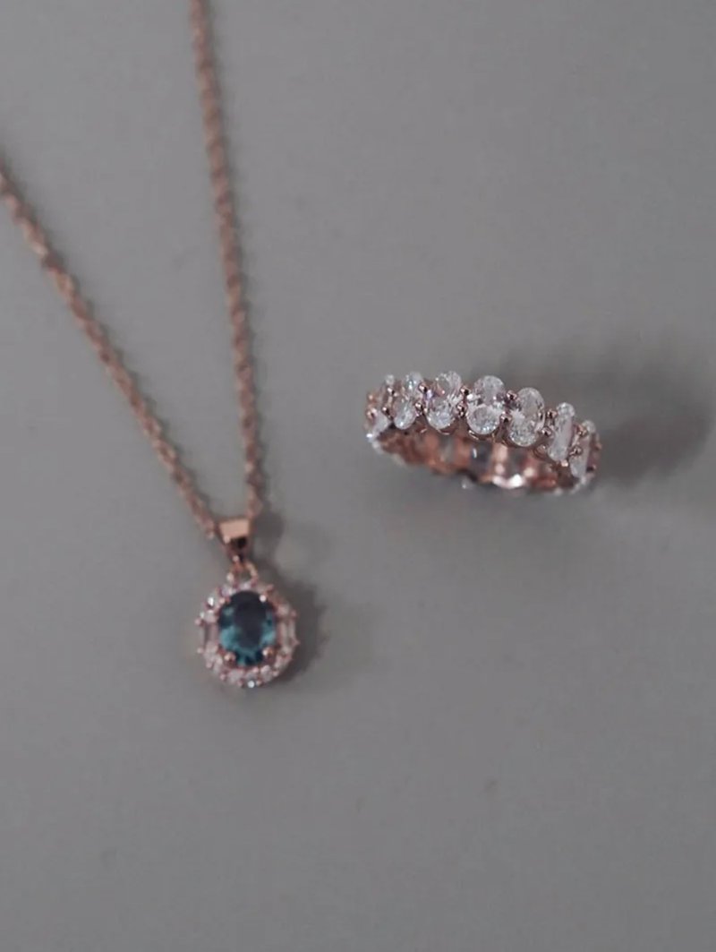 蛋形排钻戒指-玫瑰金 - 戒指 - 其他金属 粉红色