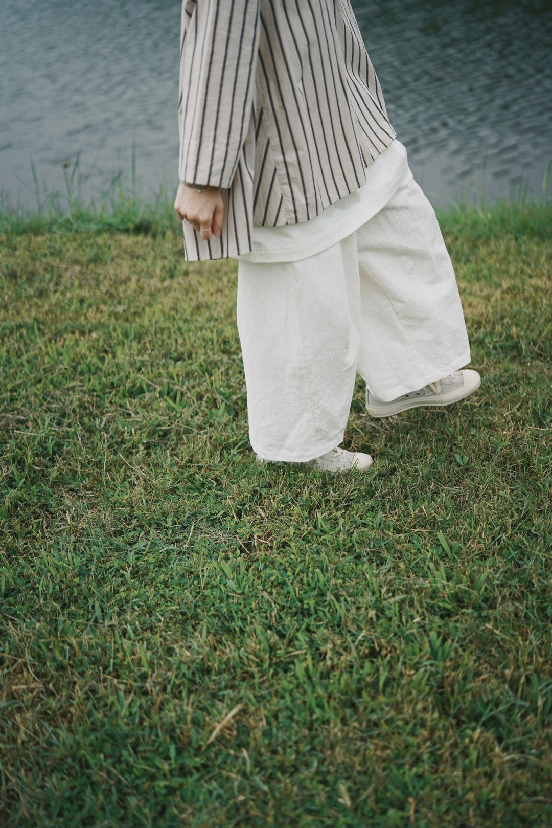 粗纹布裤-白 - 女装长裤 - 棉 白色