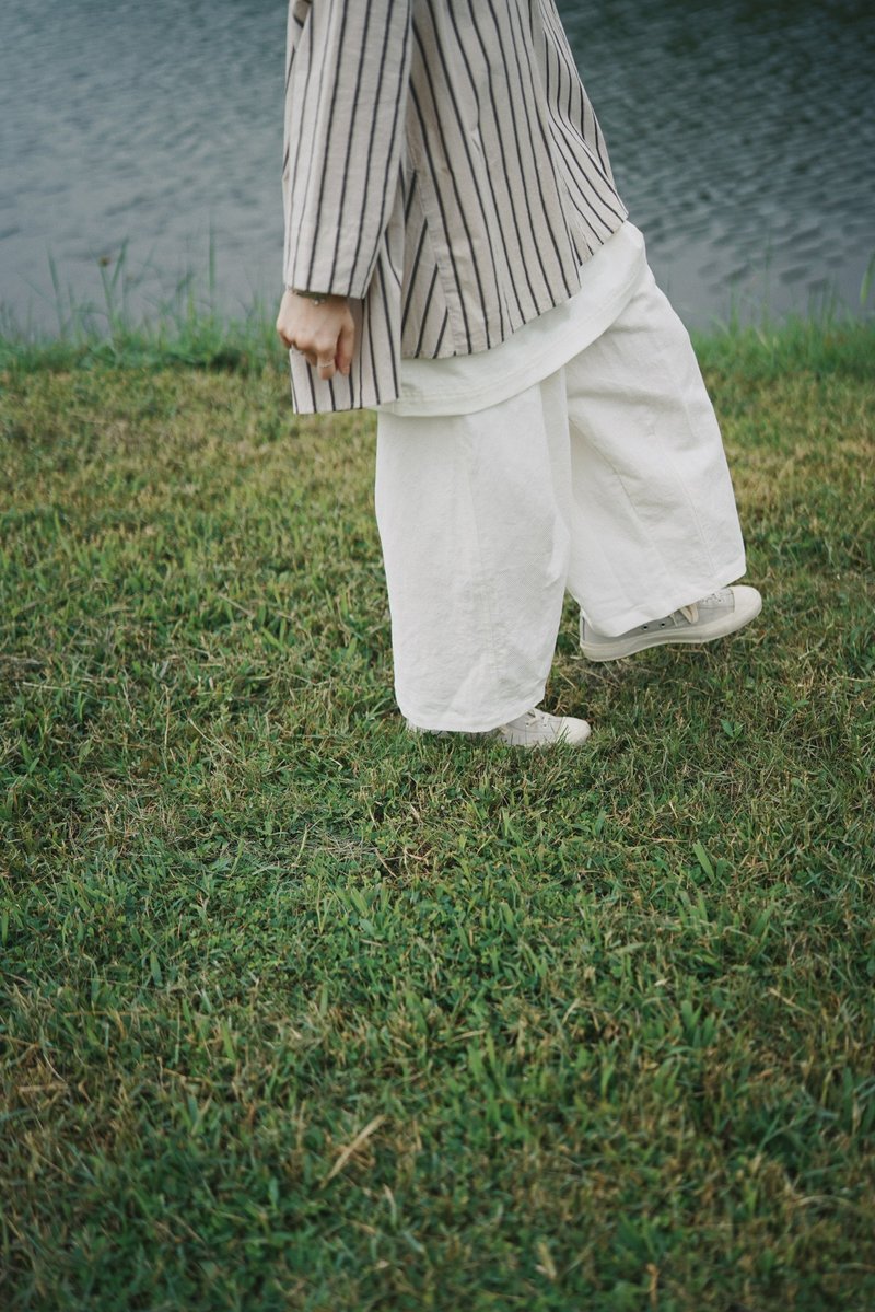 粗纹布裤-白 - 女装长裤 - 棉．麻 白色