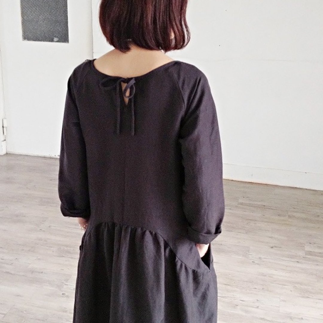 [Armoire *] 100% linen back ribbon dress [tom-01] - 洋装/连衣裙 - 棉 黑色