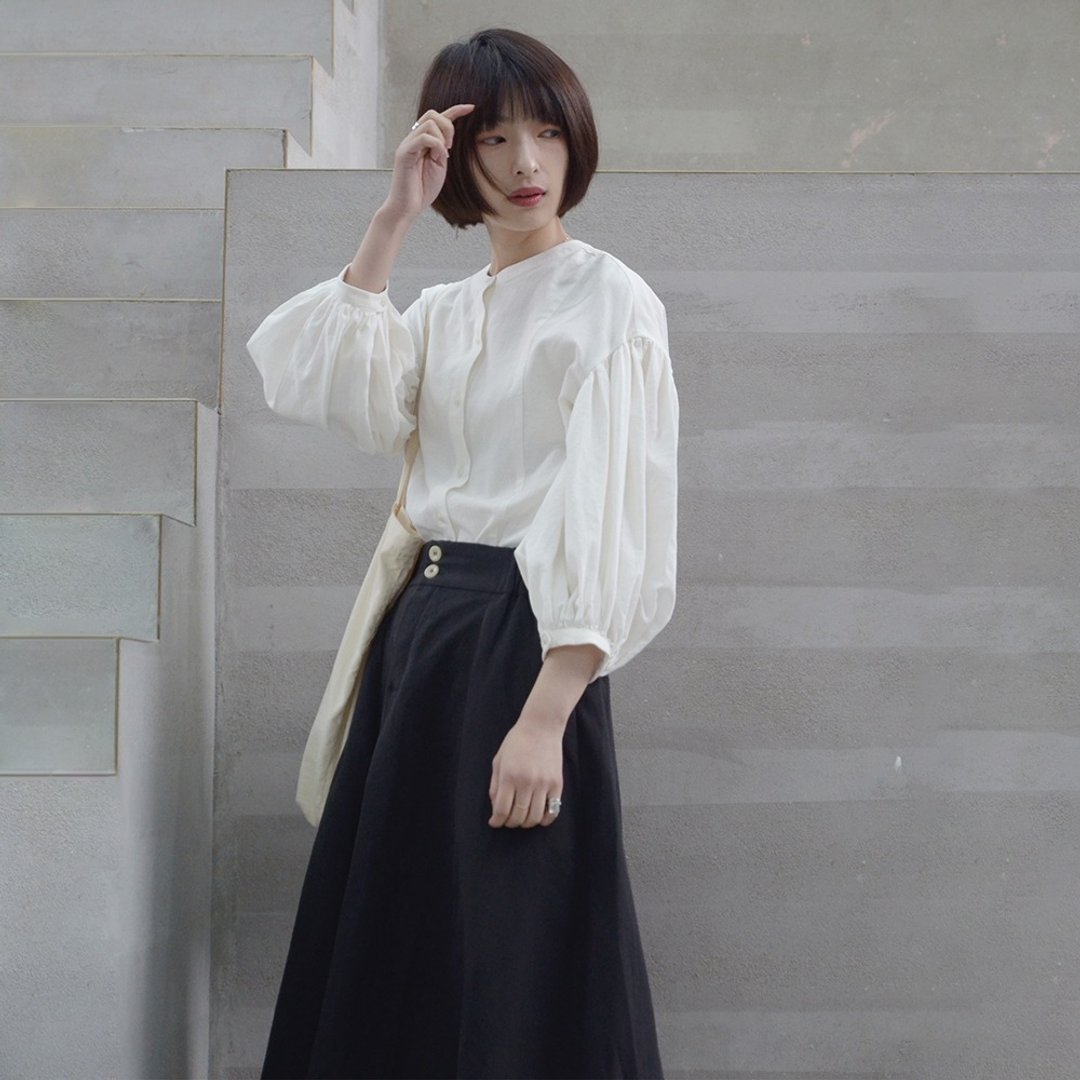 法式泡泡袖衬衣|衬衫|春夏款|棉|Sora-270 - 女装衬衫 - 棉 白色