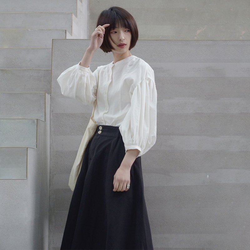 法式泡泡袖衬衣|衬衫|春夏款|棉|Sora-270 - 女装衬衫 - 棉．麻 白色