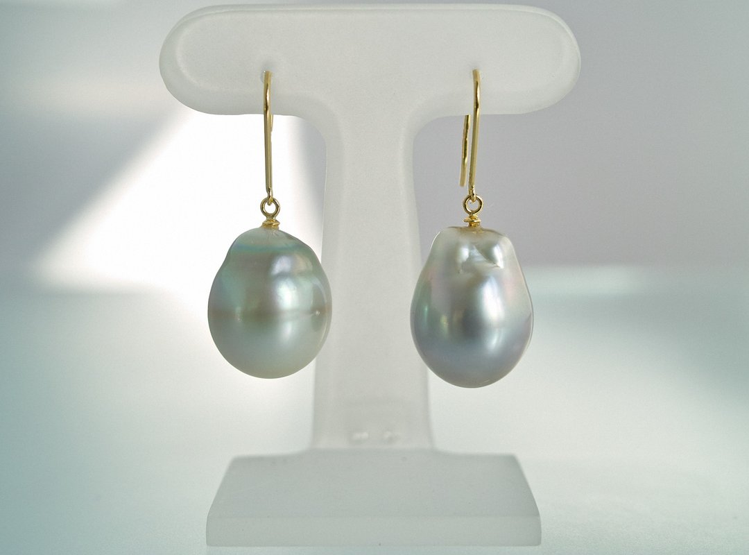 Japan Quality | Large 13mm UP Black Butterfly Pearl Baroque 18k Hook Earrings | inGod jewels - 耳环/耳夹 - 宝石 金色