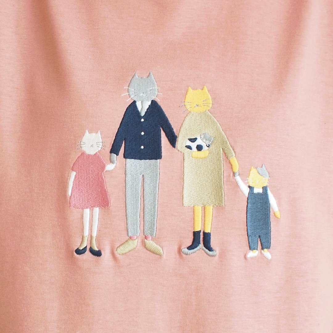 cat family t-shirt : smoked pink - 女装 T 恤 - 棉 粉红色