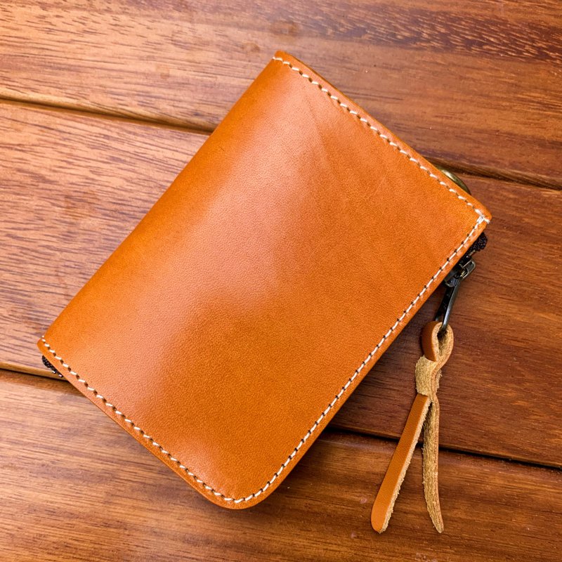 **意大利手工牛皮真皮零钱L皮夹短夹  复古 • 皮革系列** 黄棕色 - 皮夹/钱包 - 真皮 黄色