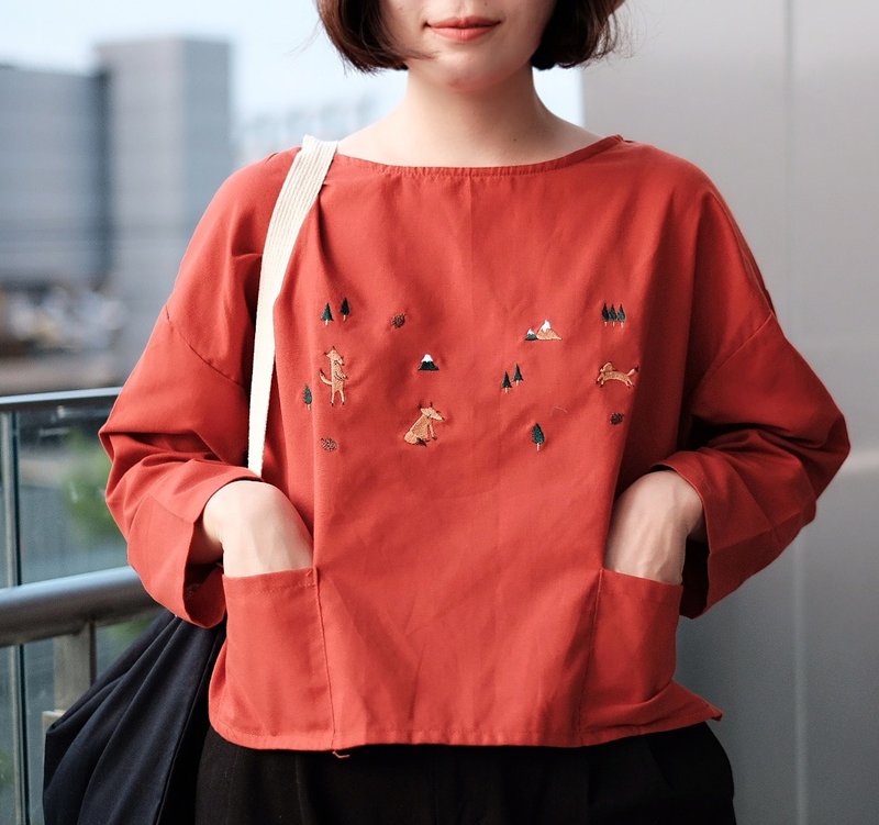 衬衫 绣线 狐狸 棉 : 橙红色 Tangerine Tango - 女装上衣 - 绣线 橘色