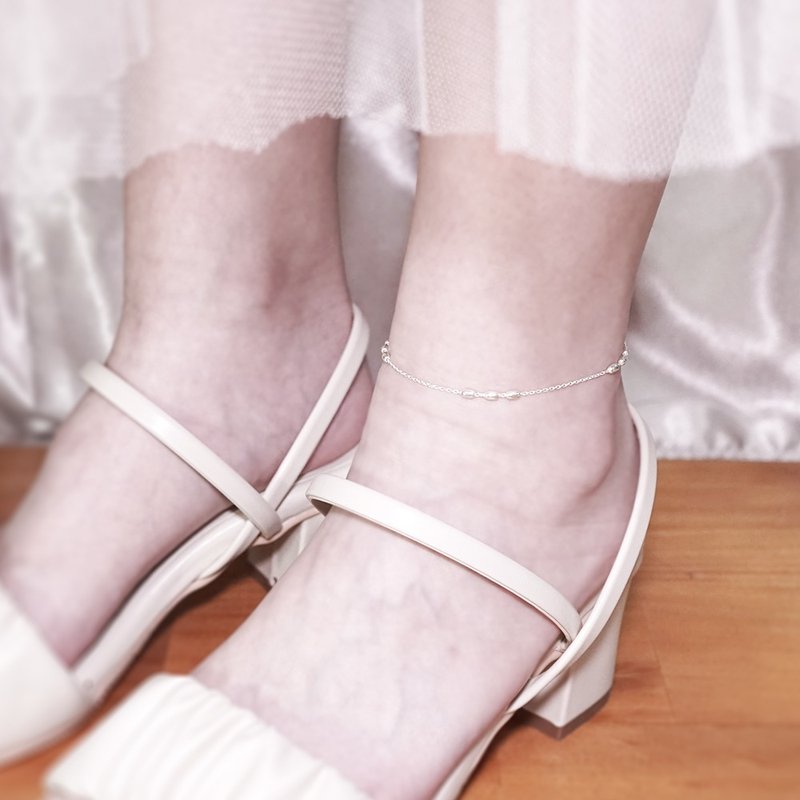 椭圆银珠脚链 三连设计款 925纯银脚链 女生脚链 刻字订制 - 脚链/脚环 - 纯银 银色